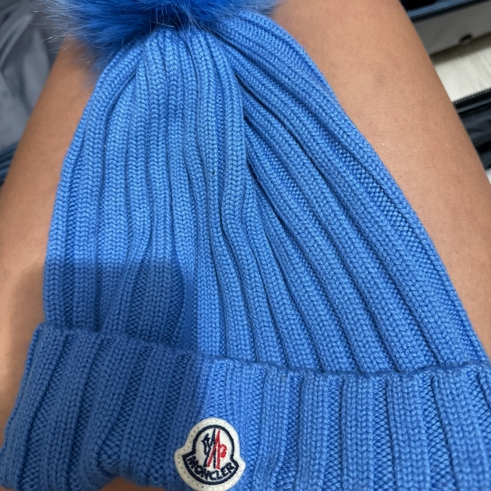 Moncler Vibrant Blue Knit Hat with Pom